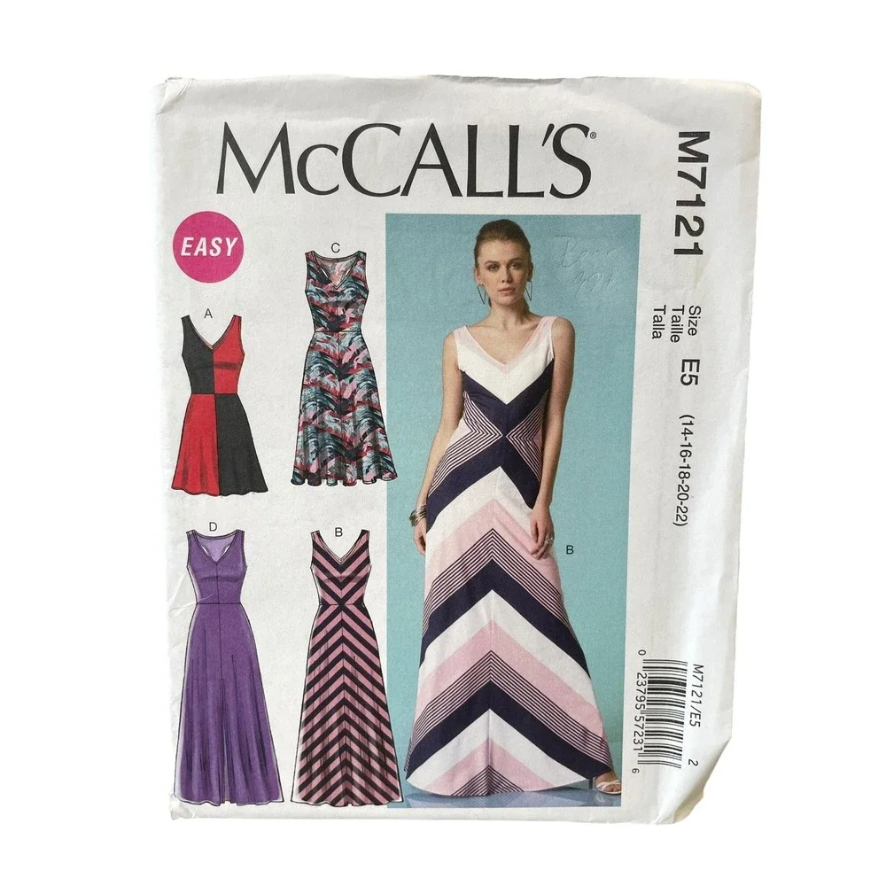 McCall's M7121 Misses Dress E5 (14-22) Easy Chevron V-Neck Pullover